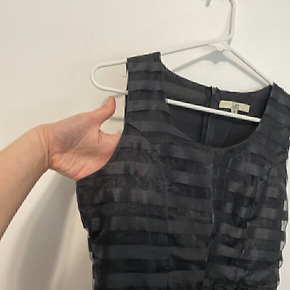 YA LOS ANGELES Black on Black Striped Organza Holiday Party Mini Fit Flare Dress - Picture 7 of 13